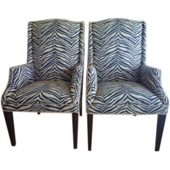 Pair of Zebra Upholstered Custom Mid Century Arm Chairs Pair of Zebra Upholstered Custom Mid Century Arm Chairs