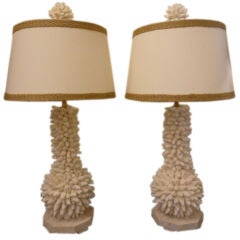 A Pair of Bulbous Shaped White Finger Coral Lamps