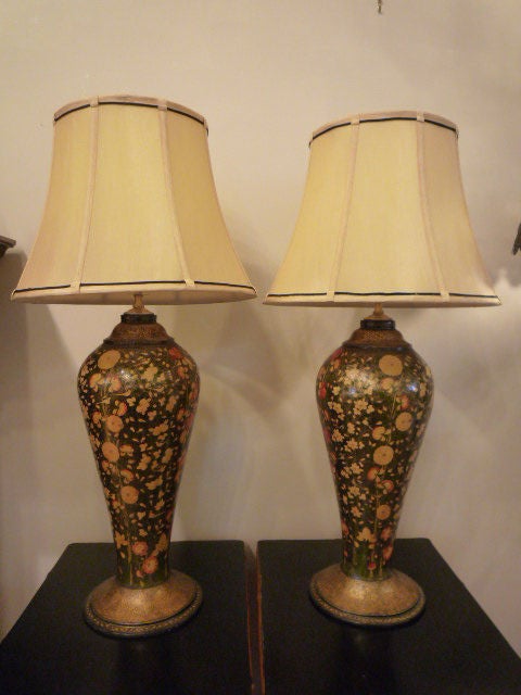 Pair of Papier Mache Kashmiri  Lamps