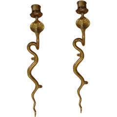 Vintage Pair of Etched Brass Cobra Wall Sconces