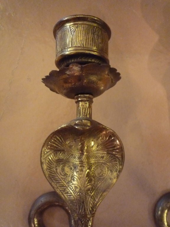 Pair of Etched Brass Cobra Wall Sconces
