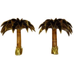 A Pair of Metal and Bamboo  Palm Tree Sconces