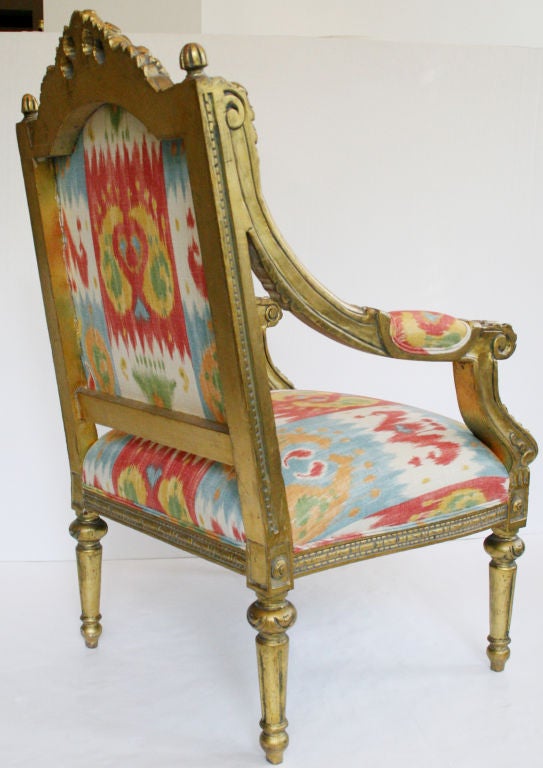 Mid-20th Century Pair of French Louis XVI 24K Gold Leafed Arm Chairs For Sale