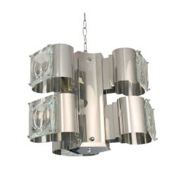 Italian Steel Murano Glass Chandelier