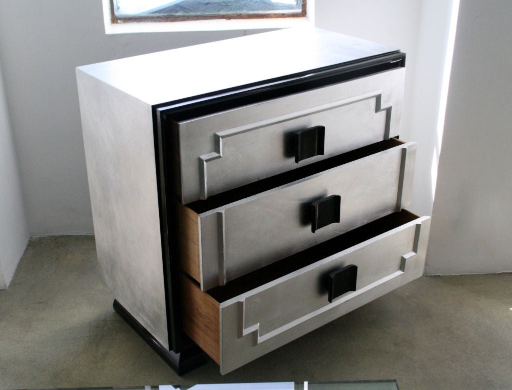 Pair of Rare Kittinger Silver Leafed Chest of Drawers For Sale 1