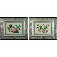A Pair of Chinese Watercolours of flowers and Butterflies.