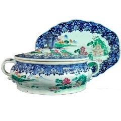 Chinese Export  Blue and Famille Rose Soup Tureen and Stand