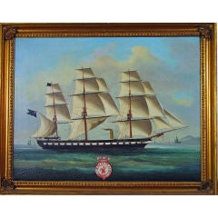 Antique A Large Chinese Oil Painting of  H.M.S. Euryalus