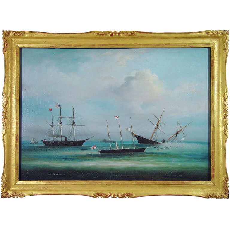 A Chinese Oil Painting of the Sinking of the CSS Alabama
