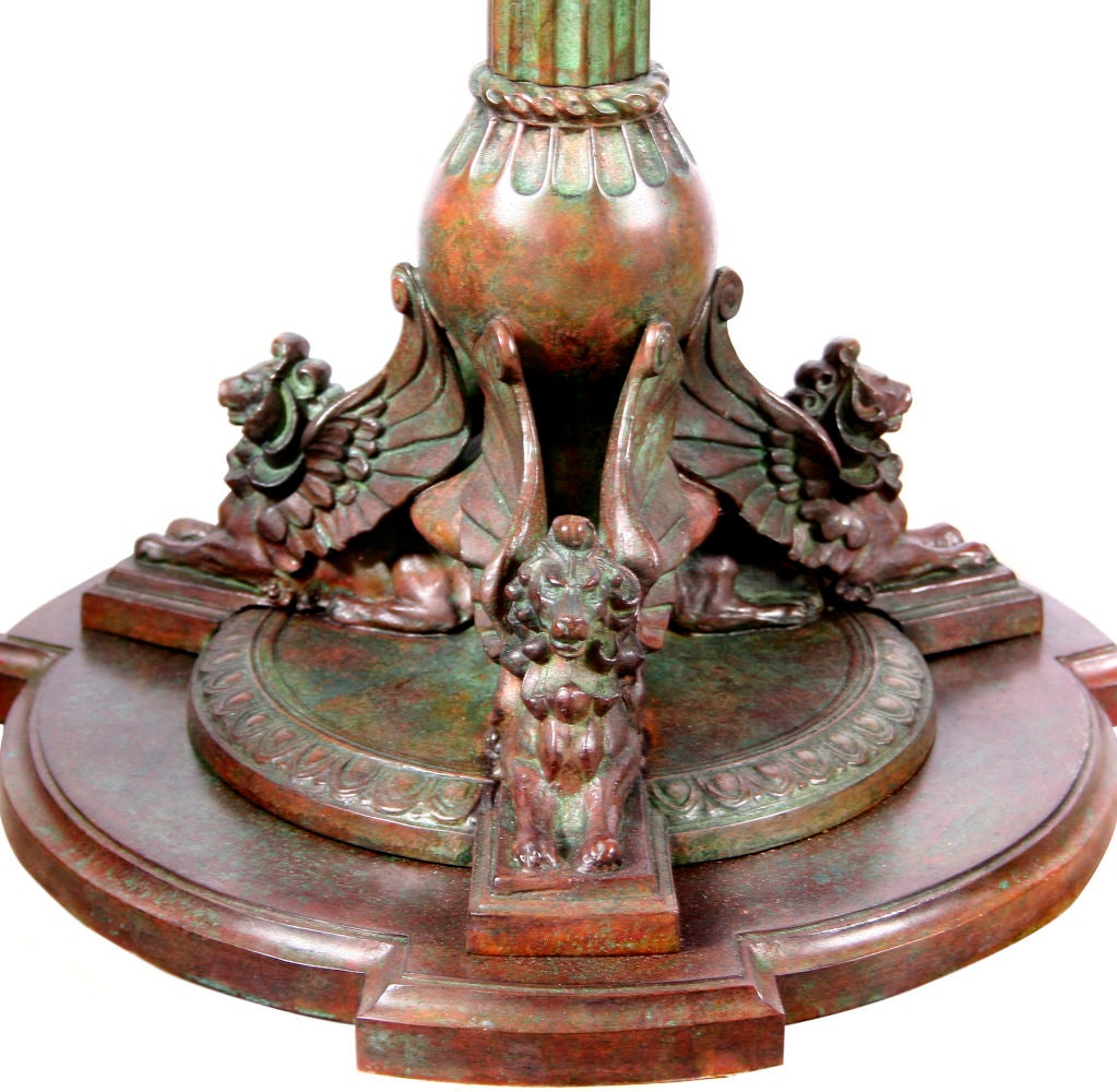 American Handel Floor Lamp, Bronze, with Reverse Painted Glass Shade