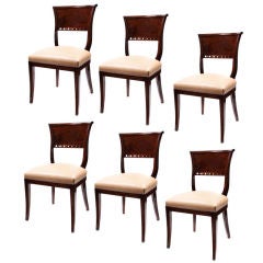 Set of 6 Dining Chairs, Macassar and Leather with Stud Detail