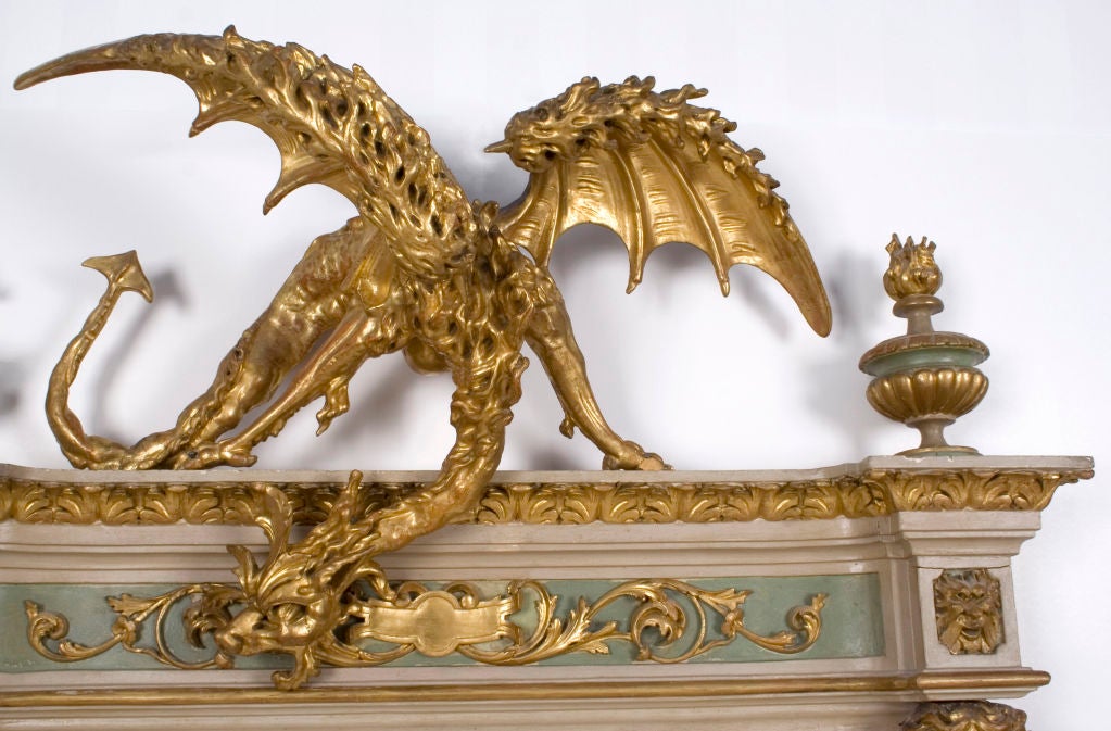 Monumental Mirror with Gold Leaf Dragons and Putti, c. 1900