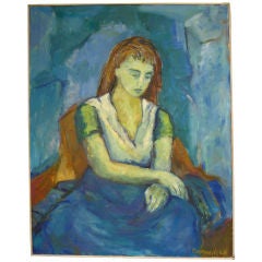 Mid Century Portrait of a Seated Woman in Blue