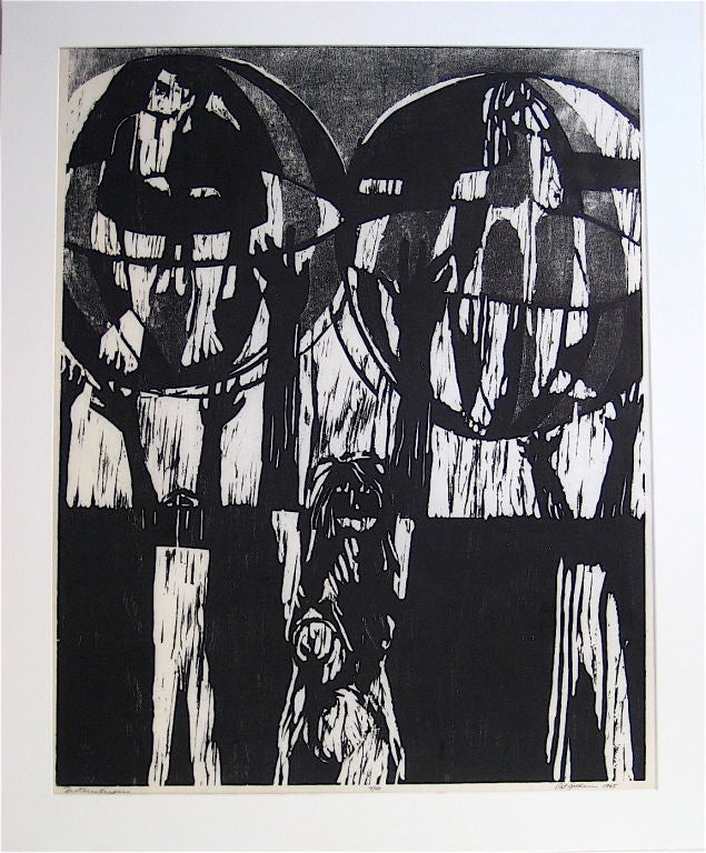 Woodcut Figurative Abstaction, 1965
