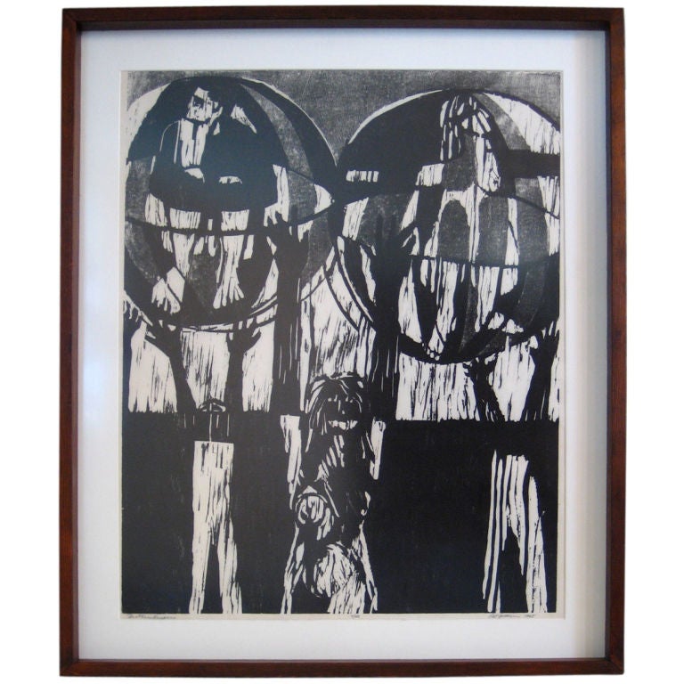 Woodcut Figurative Abstaction, 1965