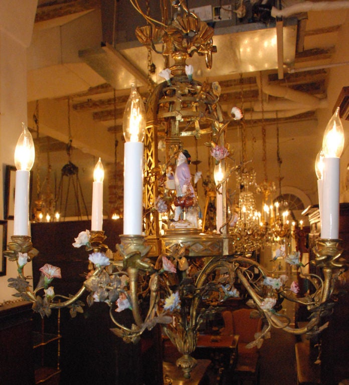 Bronze D'ore and Dresden Porcelain Chandelier
