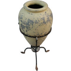 Antique Classic Oil Jar in Original Iron Stand
