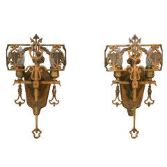 Ornate 1920
s Bronze Sconces w/Shields