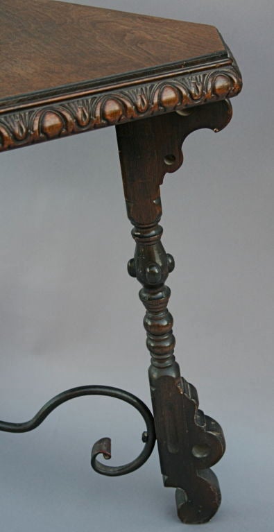 American Unusual Triangular Spanish Revival Table w/Iron Stretcher