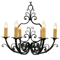 Antique Wrought Iron, 6-light Spanish Revival Chandelier