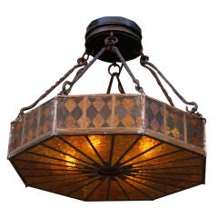 Incredible Hand-Painted, Leaded Glass Fixture