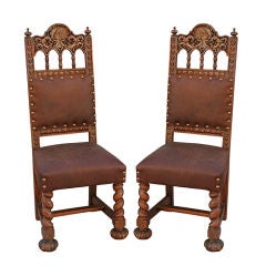 Pair of Ornately Carved 1920's Spanish Revival Chairs