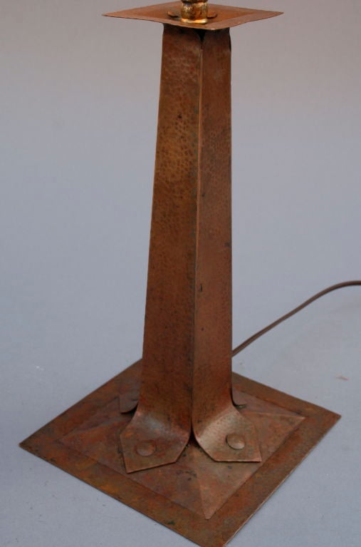 American Hammered Copper Table Lamp w/ Original Mica Shade