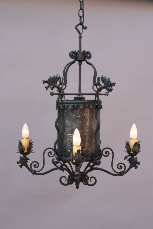 Unusual Wrought Iron Chandelier with Dragon Heads