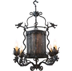 Unusual Wrought Iron Chandelier with Dragon Heads
