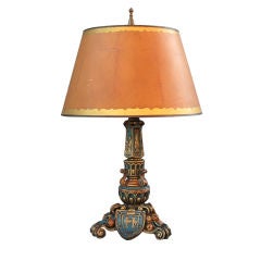 1920's Spanish Revival Polychrome Table Lamp with Paper Shade