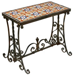 Antique Gladding-McBean/Tropico 8-Tile Table with Ornate Iron Base