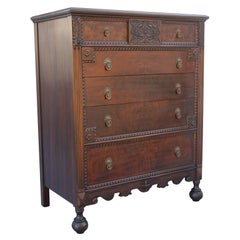 1920's Carved and Burled Walnut Highboy Dresser