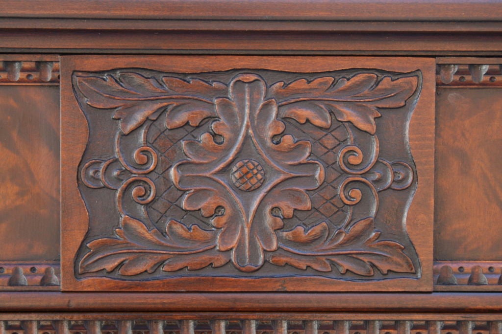 American 1920's Carved and Burled Walnut Highboy Dresser