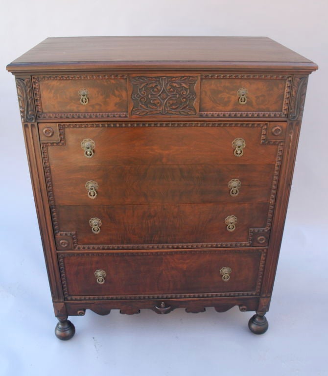 Nicely made 6-drawer dresser with wonderful carved details and decorative hardware, perfect for a Spanish style home.