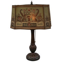 Antique Superb Bronze Lamp With Metal Mesh Shade With Griffin Motif