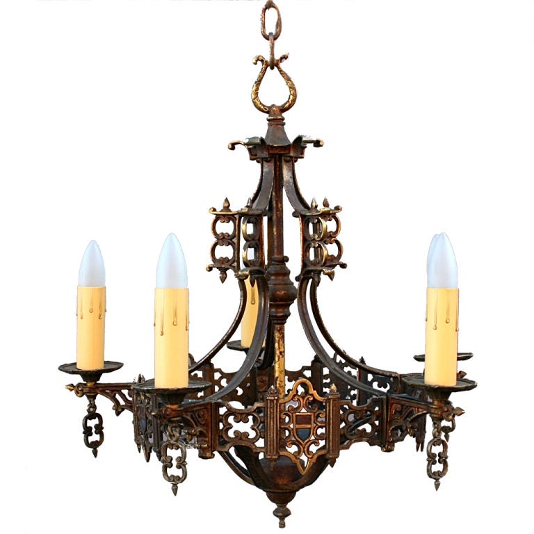 1920
s 5-light Chandelier with Shield Motif