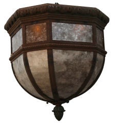 Large Iron and Mica Ceiling Mount Fixture