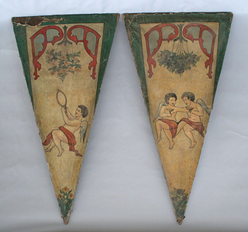 Whimsical 19th Century canvas panels from French a carousel.
