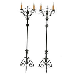 Pair of Wrought Iron Torchieres