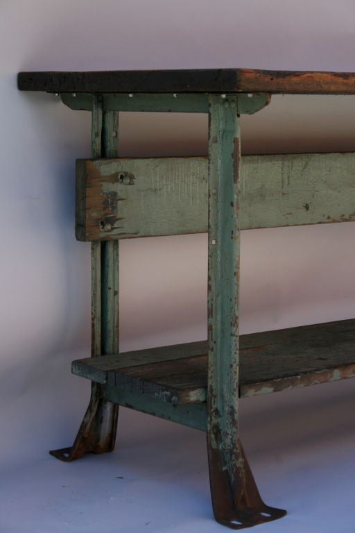 green woodworking bench