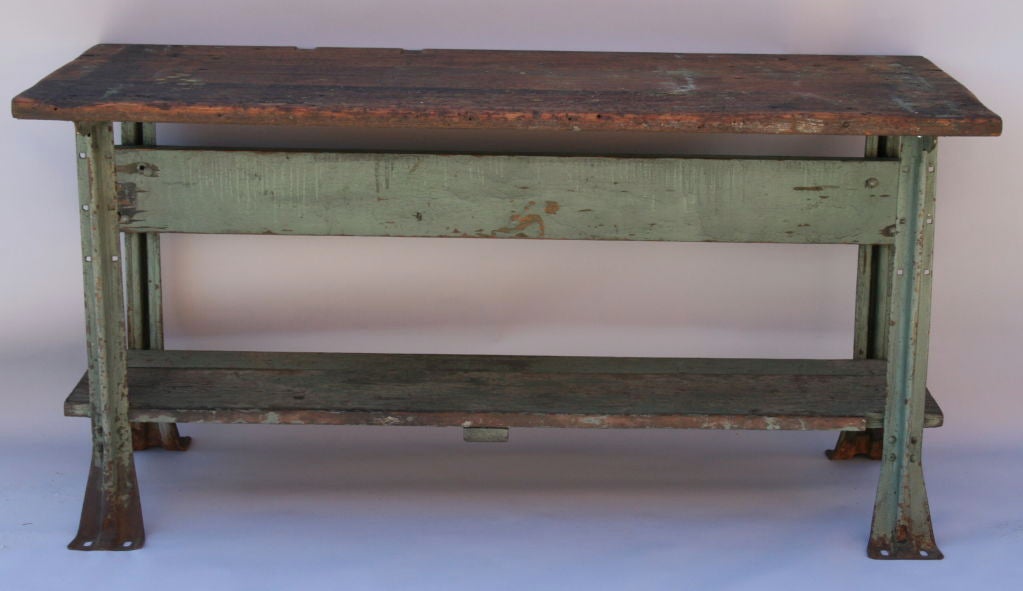 Mid-20th Century Army Green Work Bench/Table