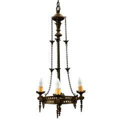 Antique 3-Light Brass Chandelier with Faces