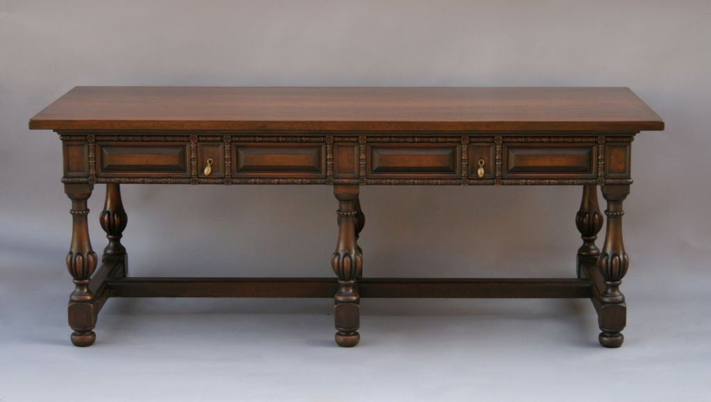 Large Carved Walnut Library Table