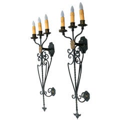 Rare Pair of Large Scale 3-Light Sconces Antique Rare Pair of Large Scale 3-Light Sconces