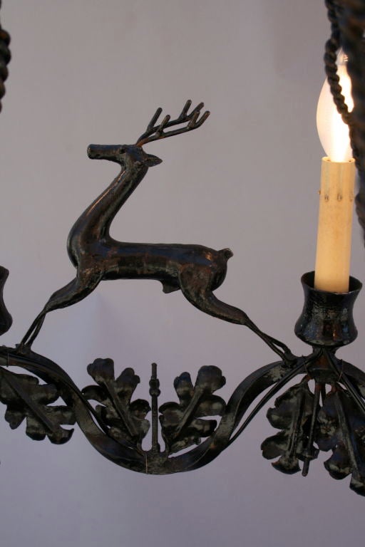 20th Century Wrought Iron Chandelier with Deer Motif