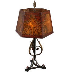 Beautiful Polychrome Lamp with Mica Shade