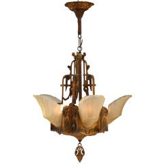 1930
s Art Deco Chandelier with Frosted Glass Shades