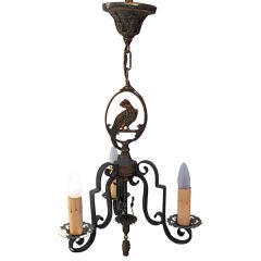 Unusual Small 1920's Spanish Revival Chandelier with Parrot