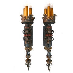 Spectacular Pair of Large Spanish Revival Sconces