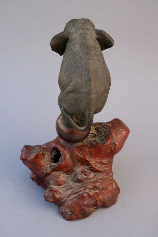 20th Century Japanese Bronze Elephant with Ivory Tusks